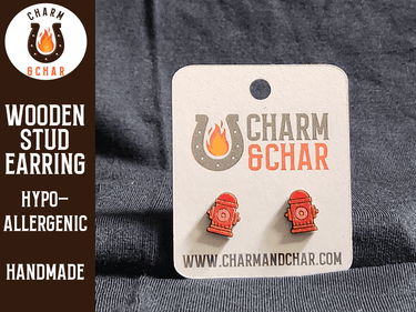 Fire Hydrant Wood Stud Earrings - Firefighter Fashion Earring - Stud Earring - Charm and Char